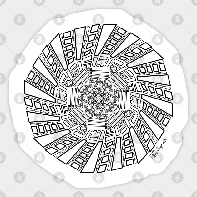 Hand drawn wonky wacky black and white mandala Sticker by Pragonette